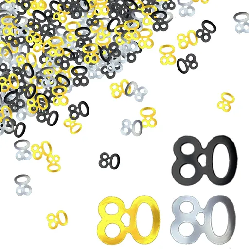80th Birthday Confetti Eighty Years Old 80 Anniversary Number Confetti for Birthday Party Decor Wedding Table Decoration (1oz, Gold Silver Black Mix)