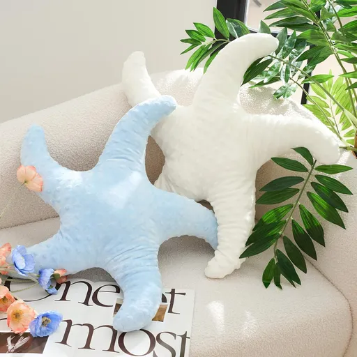 2 Pcs Starfish Pillow Cute Beach Pillow 20'' Star Fish Shaped Throw Pillows Plush Beach Room Decor Decorative Ocean Star Stuffed Animal Plush Cushion for Bedroom Living Room (White,Blue)