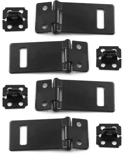 Biaungdo 2 Inch Padlock Hasp, 4 Pcs Door Slide Latch Lock Security Door Clasp Black Painted Iron Gate Bolt Lock Hasp with Screws for Door Gate, Home, Garden, Yard(Black)