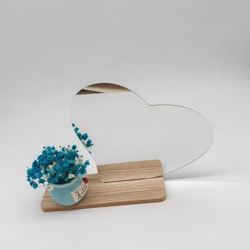 Aesthetic Room Decor Desk Mirror, Irregular Acrylic Mirrors with Wooden Stand for Living Room, Office, Locker, Vanity, Bedroom