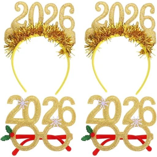 4pcs Festive Decorative Headband 2026 New Year Christmas Parties Golden Glitter Style