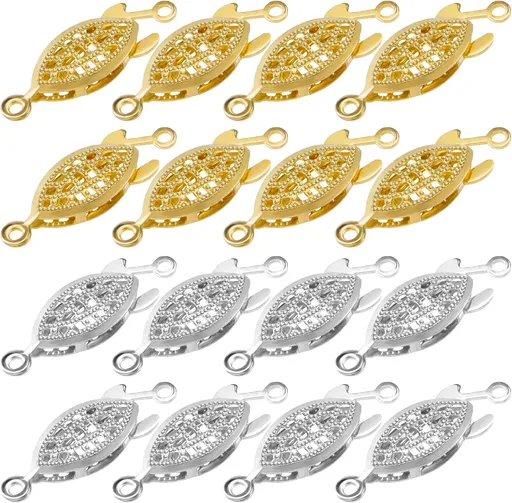 Pearl Necklace Clasps for Jewelry Making 40pcs, Fish Hook Clasp Necklace Bracelet Clasps and Closures, Filigree Jewelry Extender Connector for Layered Necklaces Gold Silver
