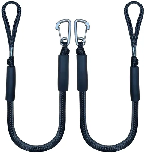 Mooring Rope Boat Equipment - 2 Pieces - Extendable 1.2 - 1.7M - Mooring Rope for Boats - Black - Mooring Rope - Boat Rope - Boat Accessories for Boats Dock - Dock Line with Hooks - For Boats, Kayaks, Jet Skis, Pontoons, Canoes