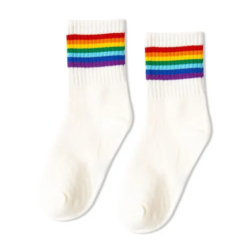 Children's socks rainbow socks children's socks popular trend rainbow socks striped mid tube socks for male and female students