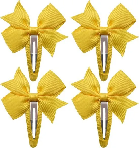 4 Piece Soft Satin Bow Hair Clips Yellow for Women and Girls