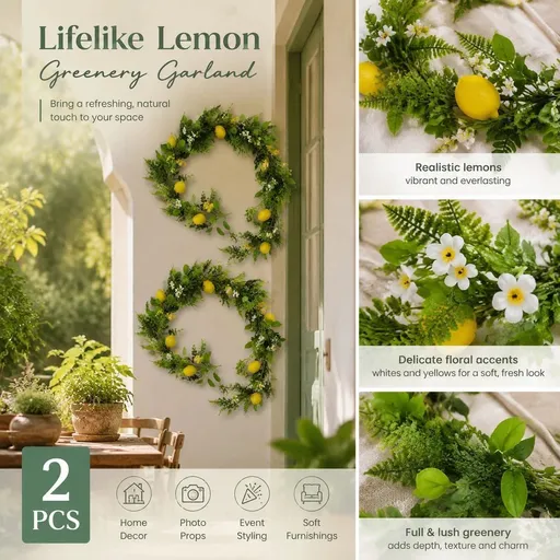 Shiny Lemon Water Grass Vine Foam Fruit Garden Decor 2 Pack