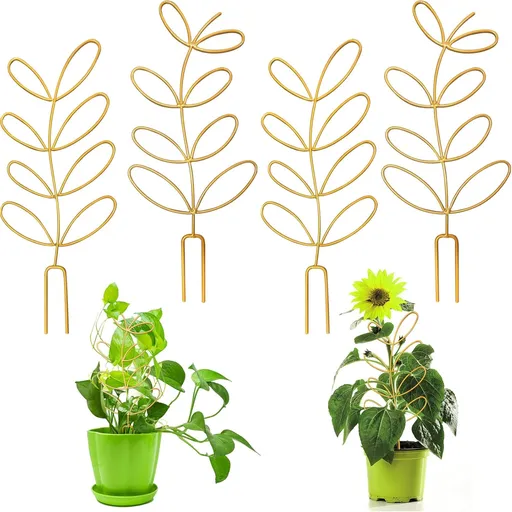 4 Pcs Small Metal Trellis for Potted Plants, Indoor Plants Trellis for Climbing, Mini Plant Trellis Support Stake House Plant Trellis for Garden Potted, Hoya, Pothos, Flower, Monstera (Gold)