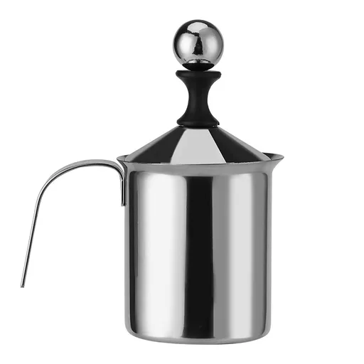 Milk Frother, Stainless Steel Manual Milk Foamer, Handheld Coffee Milk Frothing Pitchers, Manual Operated, with Double froth screen, for Cappuccino Coffee Latte Hot Chocolate (400ML)