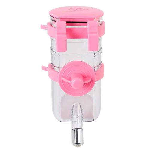 Hanging Pet Water Bottle 350ML Cage Mounted Feeder with Steel Ball Nozzle - Pink
