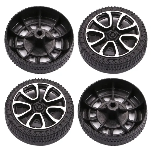 RC Cars Wheels, 4Packs Black Toys wheels, Shaft Plastic Model wheels for DIY Toy, RC Car, Truck, Boat and Helicopter Model Part