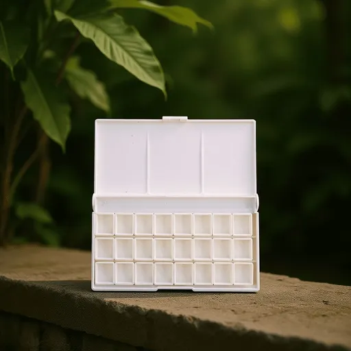 White Plastic Watercolor Palette Box with Multiple Color Mixing Wells and Convenient Storage Case