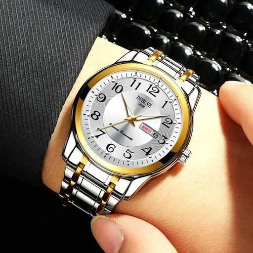 DEBLVE Men's Alloy Watch Luminous Dual Calendar... Men's Red Gold Digital