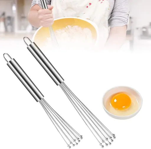 2 Pieces Stainless Steel Ball Whisk Wire Egg Beater Manual Mixer Whisk Set Kitchen Whisks for Cooking, Blending