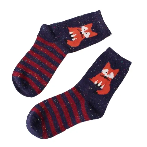 House Of Dasein Snowy Little Fox Socks - Navy Fox Snowflake