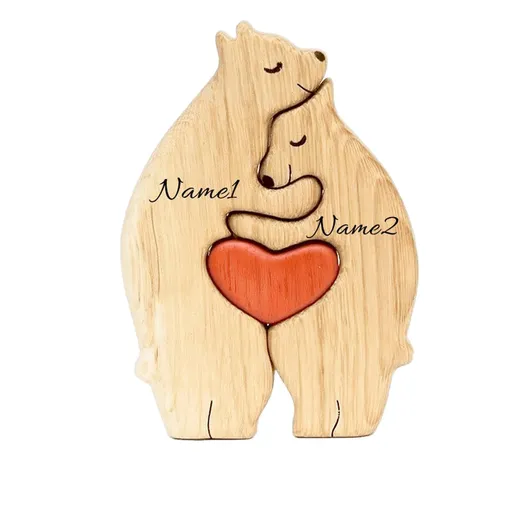 Personalized Wooden Bear Puzzle Family Name, Custom Family Name Sculpture - Ideal for Housewarming-2pcs