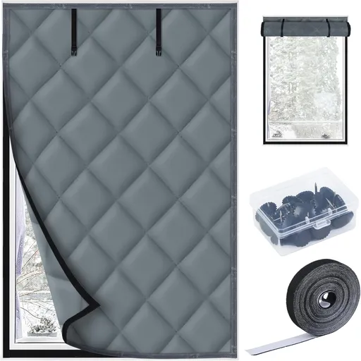 Window Insulation Kit for Winter, 3 Layer 26" X 39" Winter Insulated Cover with Fastener, Thermal to Keep Warm, Gray