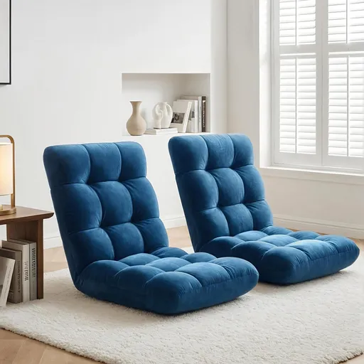 Artiss 2PCS Floor Lounge Sofa Bed Flannel Fabric Navy