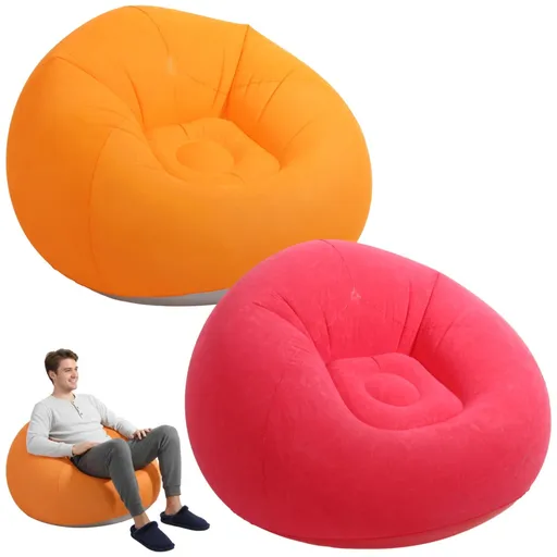 2PCS Inflatable Lazy Sofa Chairs, 41.3 in Inflatable Bean Bag Chairs Set, Portable Inflatable Chair for Adults Youngsters, Indoor Outdoor Lounging, Red & Orange