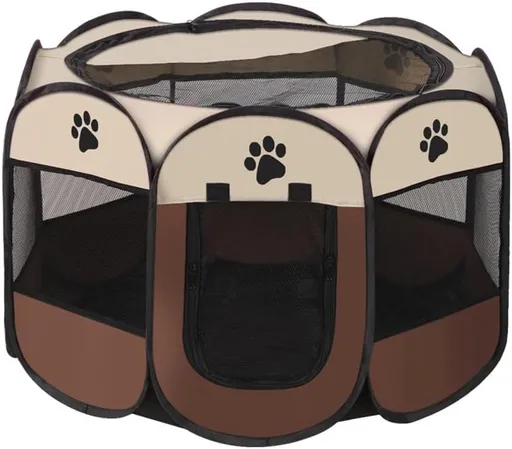 Cat House, Portable Dog Fence, Outdoor Run for Cats, Playpen for Adult Kittens, Waterproof Dog House, Dog Camping Cage Coffee, 73 x 73 x 43 cm