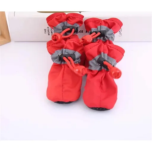 Dog Boots Paw Protectors,Small Dog Winter Boots Shoes,with Anti-Slip Sole and Plush for Warm Snow Outdoor Walking,Pack of 8(Red+Red.Size 7)