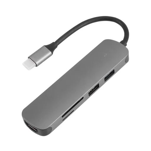 Grey USB 3.0 Hub with 5 Ports for Computer, Supports External Hard Drives, Phones, and Multiple Device Connections
