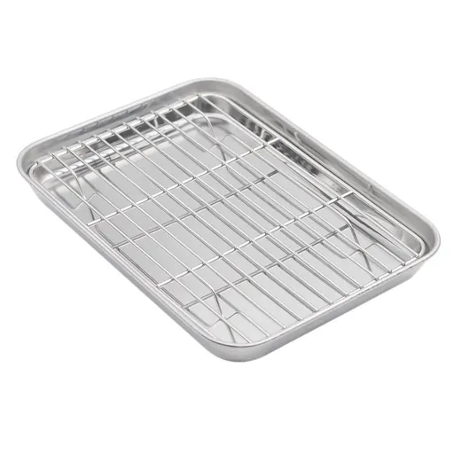 430 stainless steel flat bottomed square plate with mesh oil pan rectangular tray Japanese style barbecue plate cooling plate