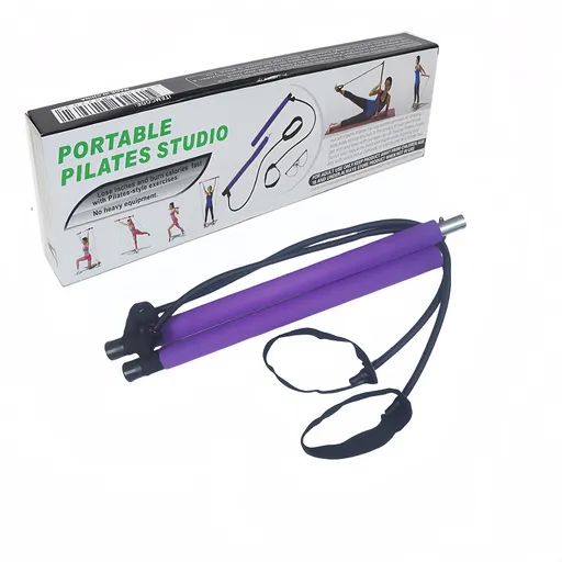Purple Portable Pilates Bar Kit with Resistance Bands Detachable Toning Stick for Home Gym Yoga & Stretching - Durable Metal Core