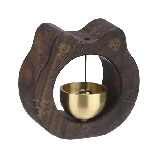 1 Piece Vintage Wooden Door Bell with Copper Chime and Magnetic Mount for Entryways and Bedrooms, Walnut Cat Face Design