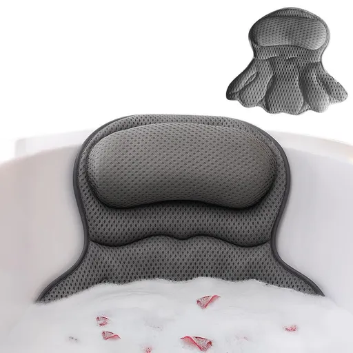 Bath Neck and Head Rest Pillow with Suction Cups - Gray