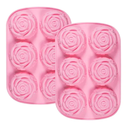 2 Pack Rose Flower Soap Molds Silicone 6 Cavities Flower Shapes Silicone Molds for Soap Making Handmade Jelly Pudding Cake
