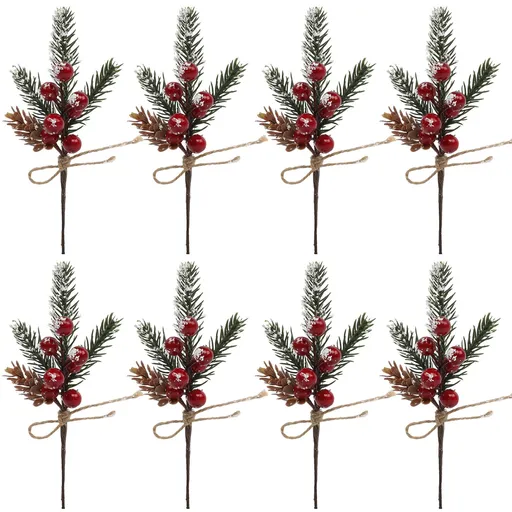 24 Piece Artificial Christmas Floral Picks Red Berry Picks with Pine Cones and Greenery for Holiday Decor