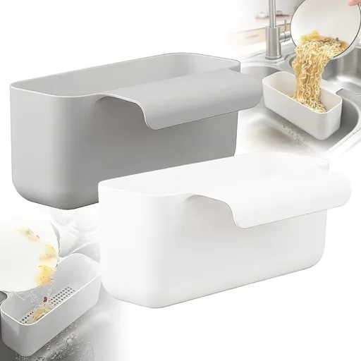 2 Pcs Sink Strainer, Filter Basket, Plastic Kitchen Drainer Drain Basket, Food Waste Catcher, Anti-Clog Food Residue Filter Holder, Easy Clean Drain Drainer for Disposal Accessories, Grey and White