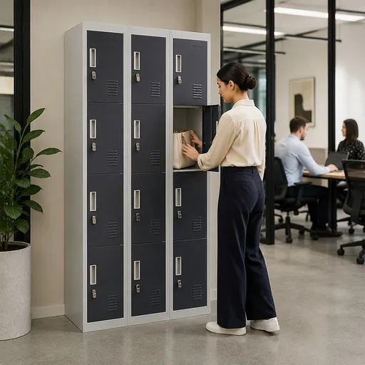 12-Door Steel Locker – Grey with Charcoal Door, Padlock-operated