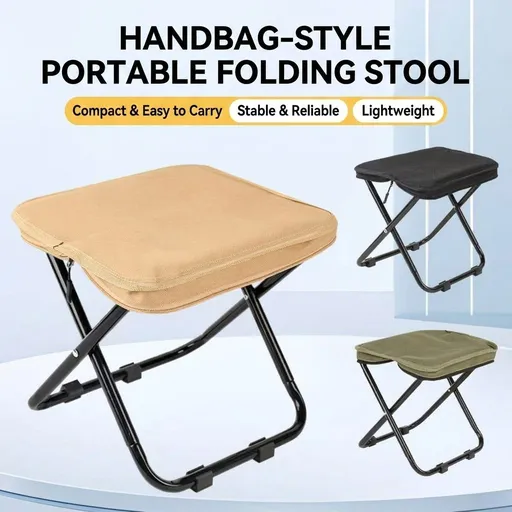 Ultra-Light Portable Folding Stool with Carry Handle – Compact Handbag-Style Camping Seat for Outdoor Adventures, Travel, Queuing, and Picnics, Heavy-Duty Aluminum Alloy Frame, Supports Up to 120kg (XL, Khaki)