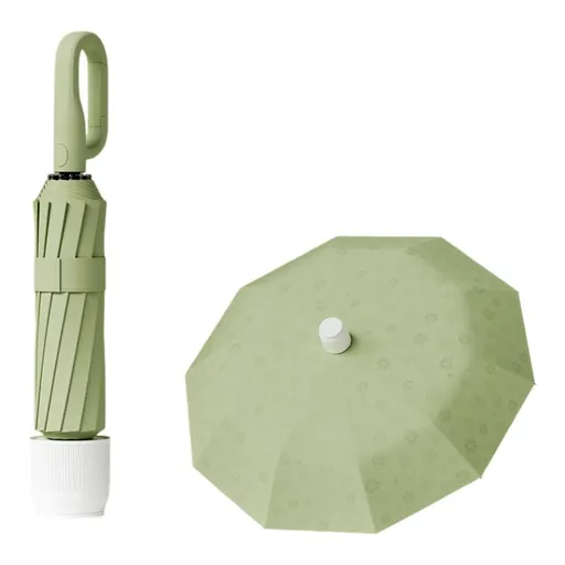 Macha Green Foldable Automatic Open Umbrella with Retractable Waterproof Sleeve, Clip Handle and Winproof Dual Rib - Lightweight Rain Sun Umbrella, Large Diameter 105cm, Compact 37cm Storage, Flower Pattern Appears When Wet