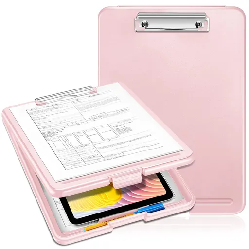 Nursing Clipboard with Storage, Heavy Duty Portable Writing Clipboard with Compartment Organizer for Sales Coach Office (Pink)
