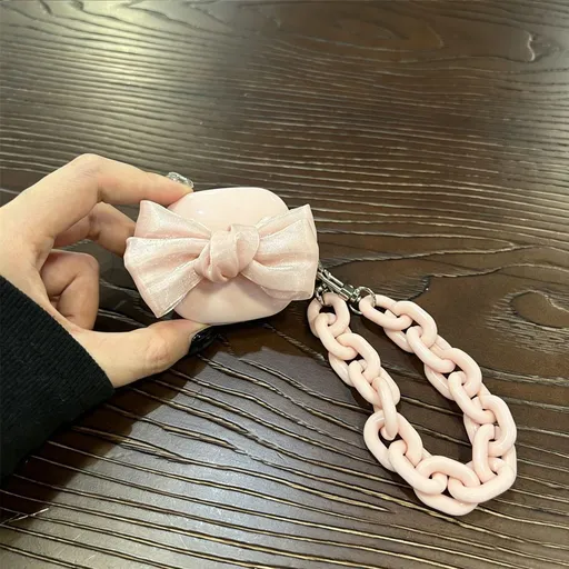 AirPods 2 Silk Bow [Pink Shell] + Pink Double Silver Buckle Bracelet