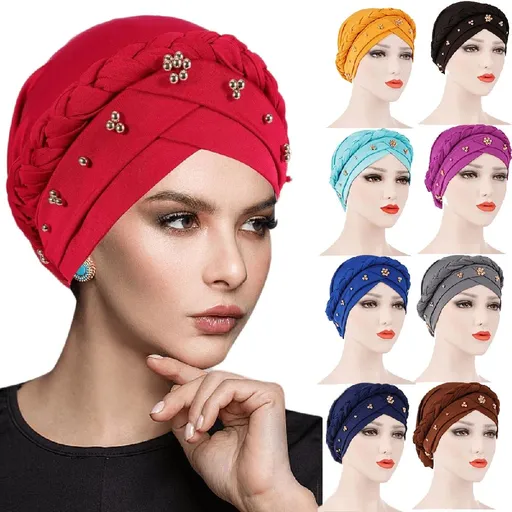 Pre-Tied Twisted Hat Thread African Head Wraps for Black Women Chemo Cancer Cap Braid Hair Cover