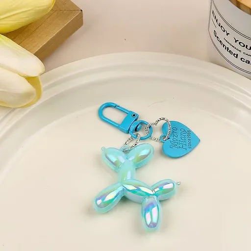 2-Piece Balloon Dog Keychain Set Shiny Iridescent Heart Charm Cute Couple Gift