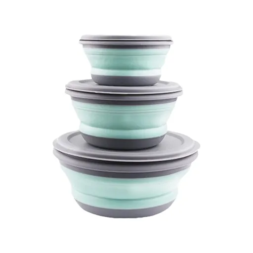 3Pcs Folding Camping Bowl Set Portable Silicone Kitchen Containers for Travel Outdoor Camping
