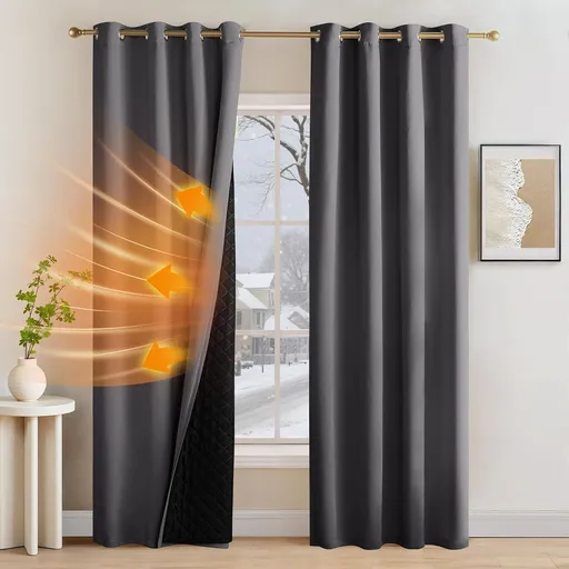 2 Pack Soundproof Blackout Thermal Curtains, Noise-Reducing Lined Drapes for Bedroom and Light Blocking, Grey, 132 x 213 cm
