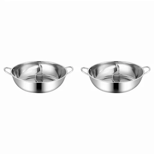 2X Stainless Steel Twin Divided Double Hotpot Cooker Gas Stove Compatible Pot Home Cookware Soup Cooking Pot,32cm