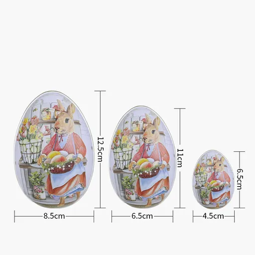 Easter Decorative Tin Egg Set of 3 Sizes with Vintage Rabbit Artwork for Home Display and Gift Giving(Style F)