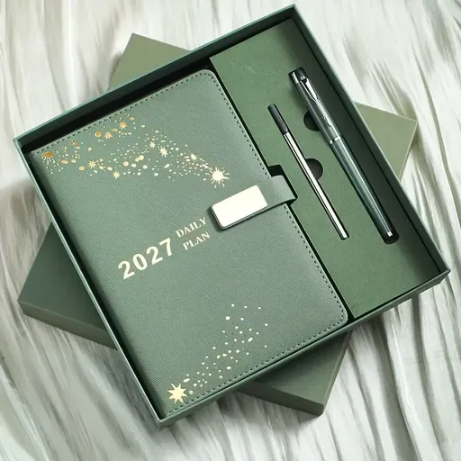 2027 Hardcover Daily Planner: Textured Faux Leather Cover, Smooth Eye-Friendly Thick Paper, Gift Box Set for Work or Gifting./pale green
