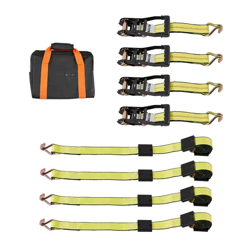 Wheel Chock Tie-Down Kit, Deck-Style Trailer Tie Down Strap, Car Tie Down Kit with J-Hook, Break Strength 4540 kg & Working Load 1512 kg Motorcycle Tie-Down System for SUVs, Trailers, Trucks