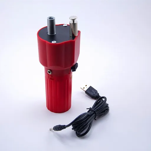 Battery-Powered Electric Rotisserie Motor with USB Cable and Stainless Steel Drive Shaft for Outdoor BBQ Grilling, Red