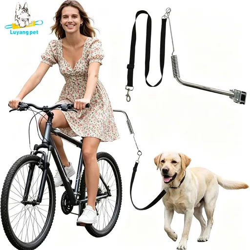 Bike Dog Leash with Shock-Absorbing Spring Bracket – Hands-Free Cycling Dog Walker for Outdoor Adventures, City Streets, and Suburban Trails, Secure Metal Mount and Durable Nylon Strap for Safe, Comfortable Joint Rides with Your Furry Companion (Silv