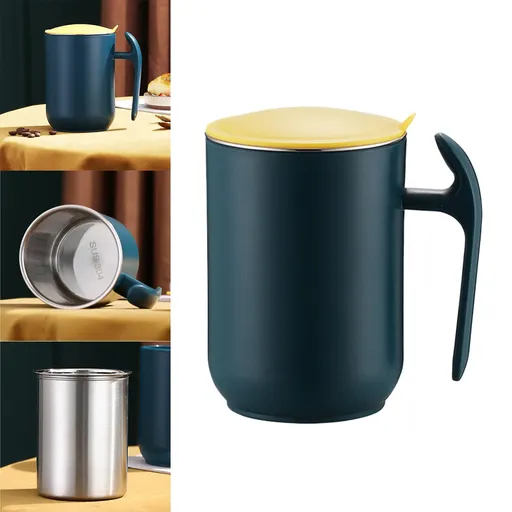 Spill-Proof Feeding Cup with Handle, Stainless Steel Drinking Cup for Seniors, Adults and Assisted Hydration, Green, 7 x 12.5 cm