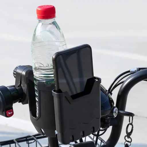 1 Piece Cup-Holder-with-Phone-Holder-Bike-Cup-Holder-2-in-1-Universal-Cup-Phone-Holder-for-Stroller-Bike-Wheelchair-Walker-Scooter, Black
