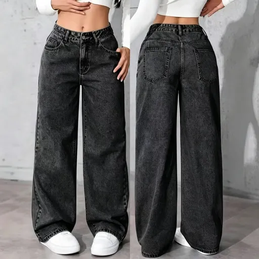 Black Gray Size M (Recommended 47.5-55.0kg / 104.7-121.3lbs) | Casual Straight Loose Jeans | Halloween Vintage Daily Gift | High Waist Relaxed Fit Fashion Denim